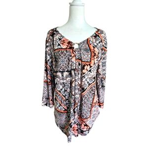Ruby Rd. Black and Orange Patterned Blouse